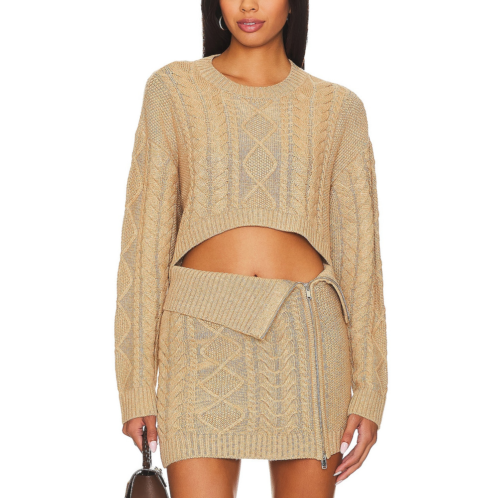 Camila Coelho 'Carmen' Beige Cropped Cable Crew Size S